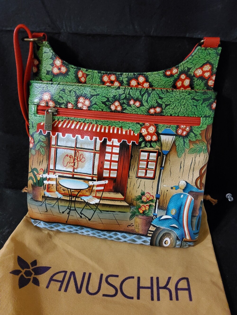 Anuschka, Le Cafe, Hand-painted Leather Crossbody Bag